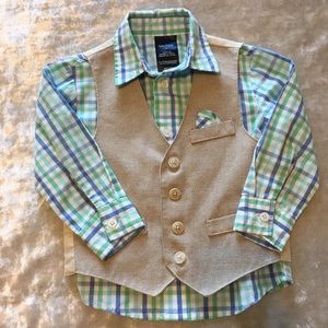 Blue green Boy’s shirt with vest for Ester.